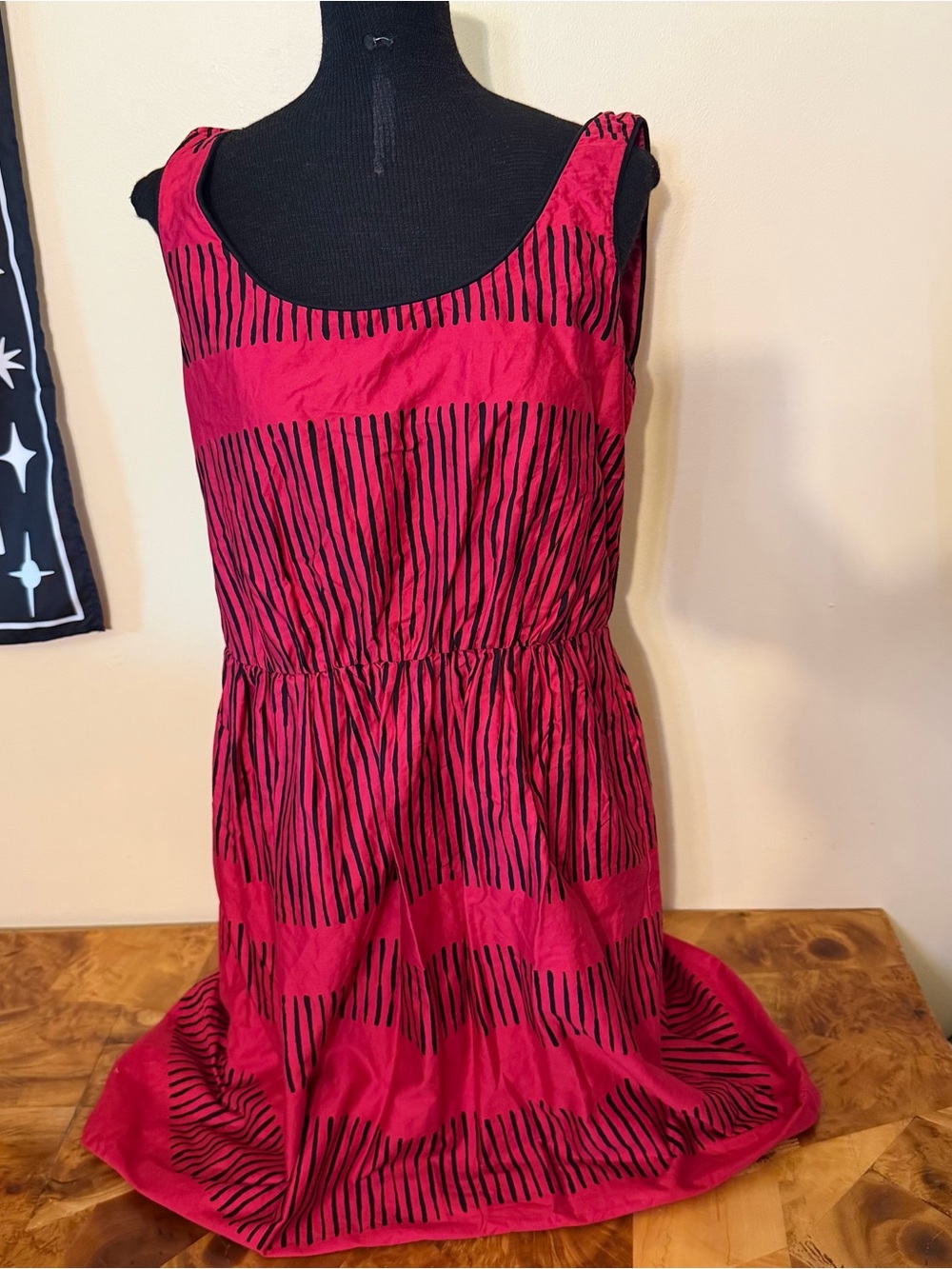 Striped Midi Dress Hot Pink Black Stripes Fit And Flare Size 12